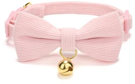 Petiry Pink Cat Collar With Removable Bowtie,Features Quick Release Safety Buckle,Metal D Ring and Gold Bell,Pack of 1,Pink
