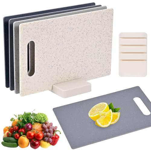 Set 4 taglieri in plastica con base, set taglieri, taglieri cucina, tagliere plastica da cucina, antiscivolo e facili da pulire, taglieri professionali, 28 x 18 cm