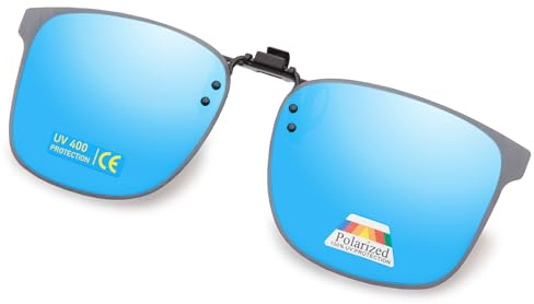 Epavouos Polarised Clip-On Sunglasses UV400 Anti-Glare Lenses Laser Edge Design Unisex, blue, 47mm*62mm