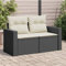 Myheimly Gartensofa mit Kissen 2-Sitzer Sofa für Garten Terrasse, Terrassensofa mit abnehmbarem waschbarem Bezug, Gartenmöbel Terrassenmöbel Schwarz Poly Rattan Schwarz und Creme