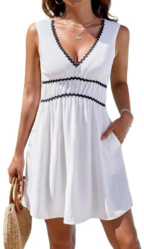 GIVTULIP Vestito Estivo Donna Spiaggia Senza Maniche Vestiti Scollo a V Elegante Vestito Midi Abito Casual Copricostume Mare Beachwear Beach Dress Bikini Cover Up Costume da Bagno Moda Estate 2025