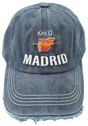 Genérico Gorra Estilo España Madrid – Ajustable – Diseño con Bandera Española – Visera con Acabado Desgastado – 5 Colores Disponibles (FR/ES, Letras, Talla única, Azul)