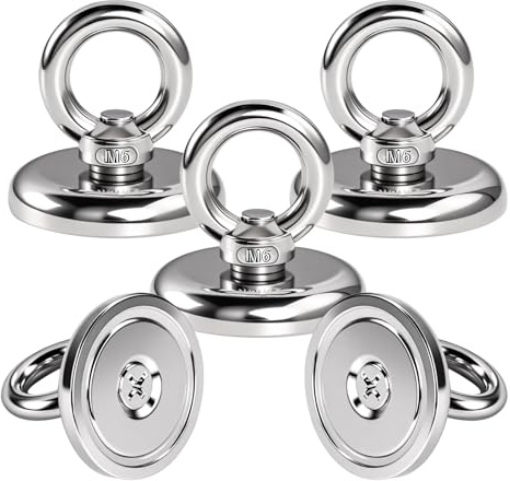 5 Unidades Imanes Neodimio Potentes de 32 kg Fuerza,Muy Fuerte con Perno de Ojo Apto para Exteriores Familia 32mm Iman Imanes Fuertes,Tracción Imán Redondo con Argolla para Casa, Taller, Estanque