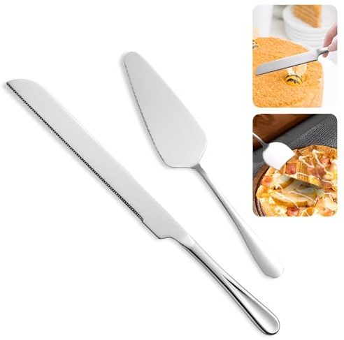Coltello da torta, RoadLoo Set tagliapasta in argento 33 cm Paletta da torta in acciaio inossidabile e coltello da torta Tagliapasta Coltello da torta Paletta da torta per matrimoni, compleanni, feste