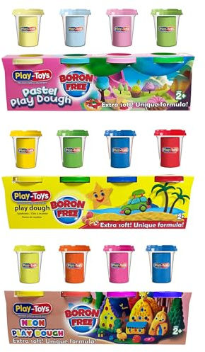 Play Toys Premium Modelling Dough 12-Pack – 1.2kg Bulk Set (12 x 100g Tubs) – Includes Pastel, Neon & Scented Colours – Non-Toxic Arts & Crafts Sensory Toy for Kids Aged 2+ – Amazon Exclusive