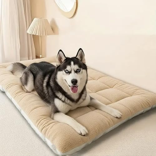 Jyswx Coussin pour Chien Grande Taille – Matelas pour Cage Lavable et Apaisant, Panier Chien Antidérapant, Coussin Doux et Confortable pour Grands Chiens, Beige, 60×120×5 cm