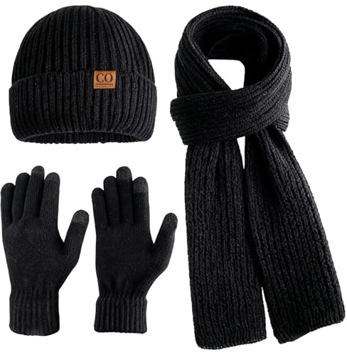 Duzapku 3Pcs Winter Hat Scarf Gloves Set, Elastic Outdoor Sports Warm Set
