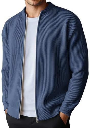 Zanisouta Trachtenjacke pour homme - Veste en tricot chaude pour l'hiver - Veste de transition - Col rond - Cardigan à manches longues - Pull en tricot avec fermeture éclair - Gilet uni - Manteau, O