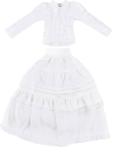 niannyyhouse Retro skjortklänning 2-delat set kompatibel med Blythe, OB24, kulfogade dockor, svart och vit, utklädningstillbehör (vit)