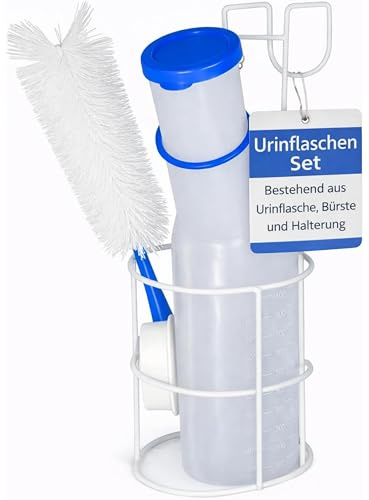 Urinflaschen Set für Männer – Urinflasche, mit Halterung & Bürste, Pinkelflasche für Männer, für unterwegs, Inkontinenz Männer, Urinente (Urinflasche, Halterung und Bürste)