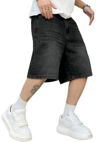 LuminBlaze Baggy Short Jean Homme Coupe Ample Vintage Pantalon Large Jorts Streetwear Y2K Hip Hop Shorts en Denim Longs Décontractés
