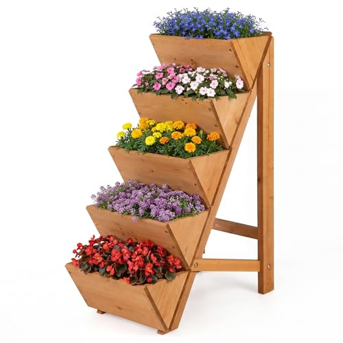 COSTWAY Huerto Urbano Vertical de 5 Niveles, Jardinera Exterior de Madera, Forma de Escalera para Iluminación Suficiente, Meceteros para Flores y Verduras, Terraza, Jardín (53,5x30,5x75 cm,Naranja)