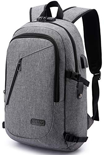 WENIG Anti-Theft Backpack,Business Laptop Backpack with USB Charging Port and Earphone Port with Lock Slim Water Resistant Bag Daypack Fits 15.6 Inch Computer Notebook Rucksack for Work, College