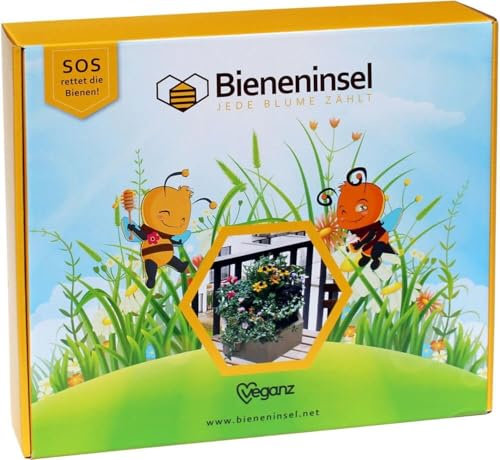 Bieneninsel - Wertiger Pflanzkasten (Stecksystem) aus FSC-zertifiziertem Holz, mit torffreier Kokosblumenerde und speziell auf Bienen abgestimmte Futterpflanzensamen