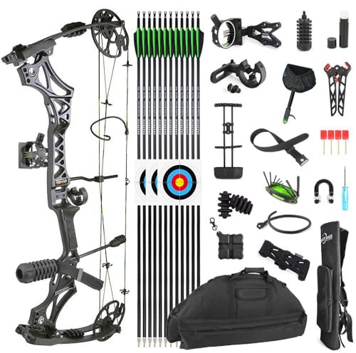 SHARROW Bogenschießen Compound Bogen und Pfeil Set 30-70lbs Einstellbare Jagdbogen Jagdbogen Erwachsene Compoundbogenset IBO 320fps für Outdoor-Schießen (Schwarz)