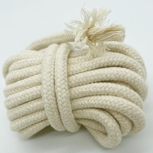 Jukway 8mm Corde en Coton Naturel, 5m/16ft Ronde Cordon en Coton avec Noyau, Corde Tressée Épaisse Polyvalente pour Coudre Emballage Groupée Artisanat DIY Décoration - Blanc Brut (5M)