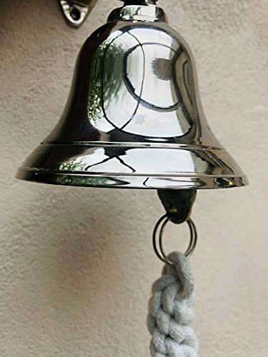 Solid 4 Inch Nickle Finish Ship Pub Door Bell With Mounting Bracket and Lanyard Last Order Bell ~ Ships Bell ~ Wall Hanging Bell Pub ~ School ~ Diner