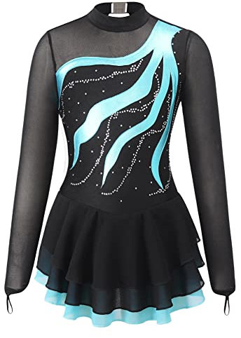 Alvivi Eiskunstlauf Kleid für Kinder Mädchen Ballettkleid Ballettanzug Gymnastikanzug Latein Tanzkleid Eislaufen Wettbewerb Tanzkleidung Lake Grün 158-164