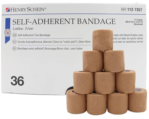 Henry Schein Premium Self-Adherent Elastic Bandage Wrap – 2 x 5 Yards, Tan – Box of 36 Rolls – Flexible, Latex-Free, Non-Sterile Medical Wrap for Compression & Wound Support