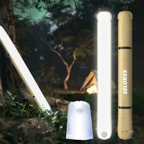 SELORSS Lampes de Camping Gonflables 33,86IN/86cm Lampe Télescopique Pliable Outask, Lumière LED Extérieure Portable 2000mAh étanche Avec Luminosité Variable Pour le Camping, La randonnée – Kaki