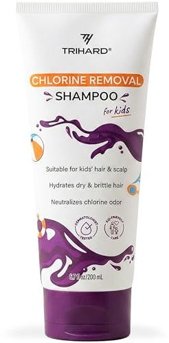 TRIHARD Kids Chlorine Defense Shampoo, Children’s Swim Shampoo to Protect and Hydrate Hair from Pool and Ocean, Gentle Post Swim Saltwater and Chlorine Removal Hair Care