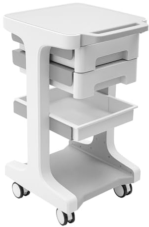 Carrello medico con 2 cassetti, carrello cosmetico da salone, beauty salon trolley con ruote, carrello per parrucchiere, carrello con vano portaoggetti e ruota del freno