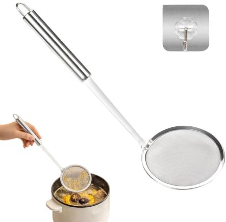 HSUYUN Ecumoire Inox, 10 cm Passoire Cuisine Fine, 100 Mesh Ecumoire Cuisine, Acier Inoxydable 304 Tamis Cuisine, avec Crochet, pour Mousse, Farine, Résidus