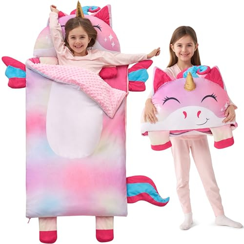 Joiedomi 152 x 69cm Sac de Couchage Enfant Licorne colorée, Tapis de Couchage Enroulable pour Le Milieu préscolaire, pour garçons et Filles, Maternelle, Nuit de 3 à 7 Ans