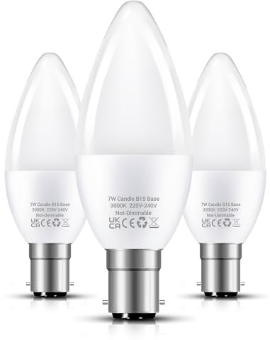 Flaspar Small Bayonet Light Bulb 60W, LED B15 Candle Bulb Small Bayonet Cap Warm White 3000K, 7W 600LM Frosted C35 SBC Energy Saving Lightbulbs, Non-Dimmable for Chandelier, 3 Pack