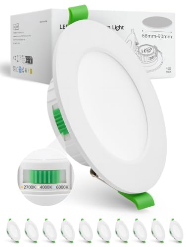 HOMEOW Takmonterbara infällda fokus 5W, 480LM IP44, inomhus LED-nedljus i varmt vitt 2700K, naturligt 4000K och kallt 6000K, öppning 68-80mm, extraplatt 25mm, inte dimbart, paket med 10