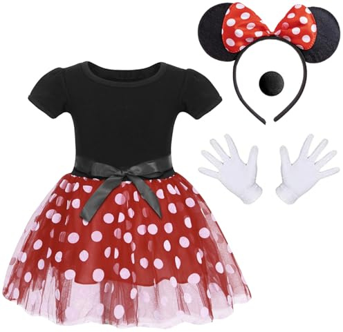 Atorcher Minnie-Kostüm mit Maus-Ohren, Schleife, Haarreifen, Handschuhen und Nase, für Kinder, Mädchen, Halloween, Geburtstag, Party, Mini-Tutu-Rock