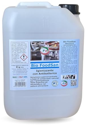 PIP Igienizzante Bio FoodSan con Antibatterico Concentrato pari a 300 Litri di Detergente Pronto Uso, nel settore della somministrazione Alimentare: Cucine, Laboratori, a norma H.a.c.c.p. (10L)