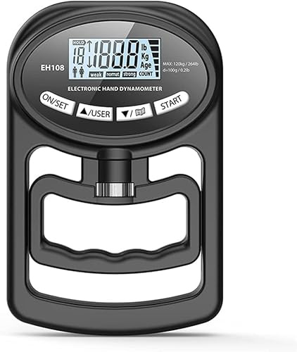 Digital handdynamometer, greppstyrketestare med LCD-skärm och 19 minnesplatser, 265LBS/120KG, USB-laddningsbar for sportträning, hemmaträning