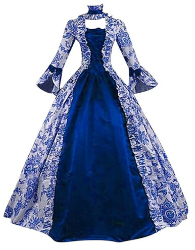 Generico Vestiti Carnevale Donna Abito Medievale Manica a Campana Costume Vintage Rinascimentale Manica Lunga Abito da Festa Mascherata Cosplay Abito da Sera da Principessa Abito a Tunica da Donna