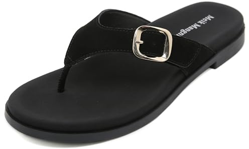 SMajong Sandali Donna Infradito Estivi Sandali Comodi con Supporto Arco Plantare Leggere Fibbia Regolabile Flip Flop Eleganti Ciabatte Antiscivolo Gomma Suole Nero 36 EU