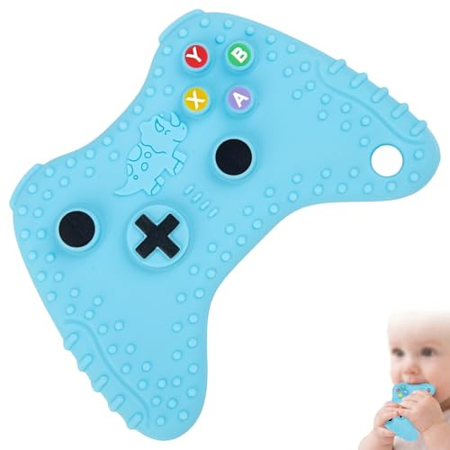Mordedor Bebé con Forma de Mando a Distancia, Juguetes Bebés 6-12 Meses de Silicona de Grado Alimenticio para Alivio de la Dentición, Juguete Sensorial Montessori para Bebés 3-9 Meses, Azul Cielo
