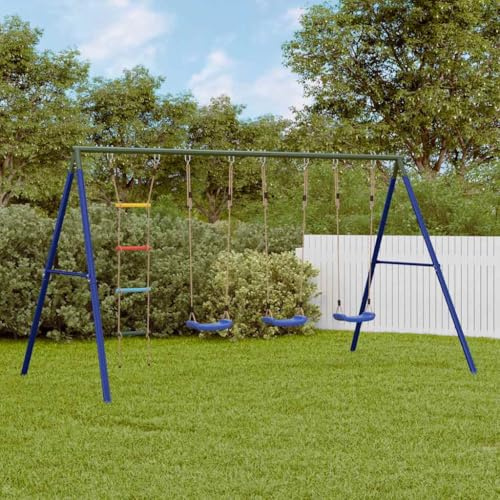 YunCangg gungset med tre gungsäten och stickstege, lackerad stålram, 341 x 185 x 185 cm, trädgårdsleksak för barn 3–10 år, utomhuslekplats, främjar rörelse och motorik