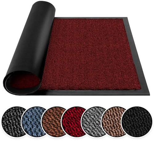 BLADO Washable Door Mats Indoor & Outdoor - Non-Slippery Heavy Duty - Stylish & Large Rubber - Perfect Dust Grabbing Doormats (Red, 40cm x 60cm)