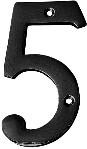 Lettres en laiton à motif de 10,2 cm pour décoration murale extérieure de maison, numéros d'adresse de maison pour numéros d'adresse extérieure pour numéros de porte (noir satiné, numéro 5)