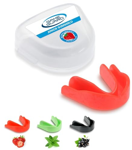 GAME GUARD – 10 x Boil & Bite Flavoured Mouth Guards/Gum Shields – Mouldable Mouthguards/gumshields - Kids/Junior – for School & Clubs, Rugby, Hockey, GAA (Strawberry Flavour - Clear)