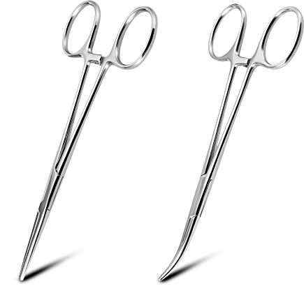2 Diversi Tipi Pinzette in Acciaio Inox.Forbici Punta Smussata.Pinza per Pesca,Forbici da Toelettatura per Animali Domestici,Clip di Bloccaggio per Pulizia dell'Orecchio di Animali Domestici(12.5cm)