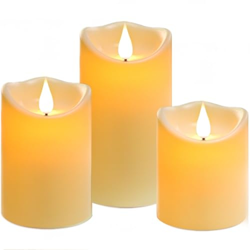 Da by 3 Candele LED Avorio con Stoppino Oscillante Dinamico, Luci Fatate Avvolgenti, Plastica Resistente al Caldo, 1 Telecomando, Misure Assortite Riutilizzabili per Decorazioni Interno ed Esterno
