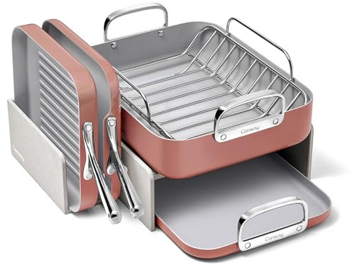 Caraway Squareware Set - Square Pans Set - Perfect for Griddling, Toasting, Searing, Roasting, and More - Non-Stick Ceramic Coated Pans - Non Toxic, PTFE & PFOA Free - Perracotta