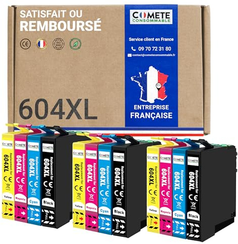 COMETE, Marque Française - 604XL - 12 Cartouches d'encre Compatibles avec Epson 604 XL - pour Epson Expression Home XP-2200 XP-3205 XP-4205 Workforce WF-2930 WF-2935 WF-2950 (3 Noir et 9 Couleur)