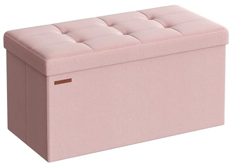 SONGMICS Sitzhocker mit Stauraum, klappbare Sitzbank, 38 x 76 x 38 cm Fußbank, Aufbewahrungsbox, bis 300 kg belastbar, für Wohnzimmer Schlafzimmer Flur, pastellrosa LSF047R11
