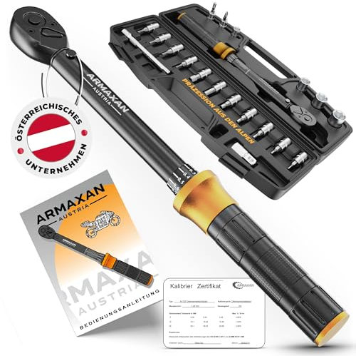Drehmomentschlüssel Fahrrad Set 1-25 Nm 20-tlg 1/4 Zoll für Rennrad, MTB, Motorrad & Bike | ±2% Genauigkeit Präziser Klick-Mechanismus | Mit HEX-Bit, Torx & Kalibrierzertifikat Präzision Torque Wrench