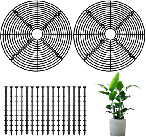 2 Pack Plant Pot Cover, 11.8inch Plant Pot Grid Soil Protectors with 16 Stakes Plant Covers for Indoor Outdoor Gardening Plant Protectors from Animals Keep Cats Squirrels Out of Flower Pots (Black)