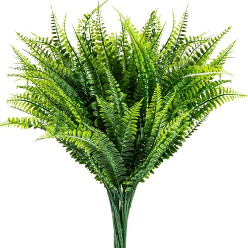 LOMGDOVC 6Pcs Artificial Ferns for Outdoor Planter - Large Patio Decor with Faux Greenery for Porch