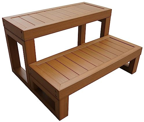 Escalones de spa de 2 escalones con peldaños antifatiga – Escalera resistente de 800 libras para bañera de hidromasaje, cubierta de piscina, antideslizante para caravana y bañera de interior/exterior