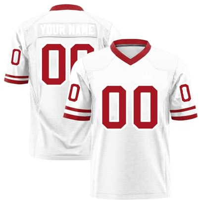 Custom American Football Jersey Printed Team Logo Name Number Sports Breathable Quick Dry T Shirt Personalized Jerseys for Men Women Youth Preschool White